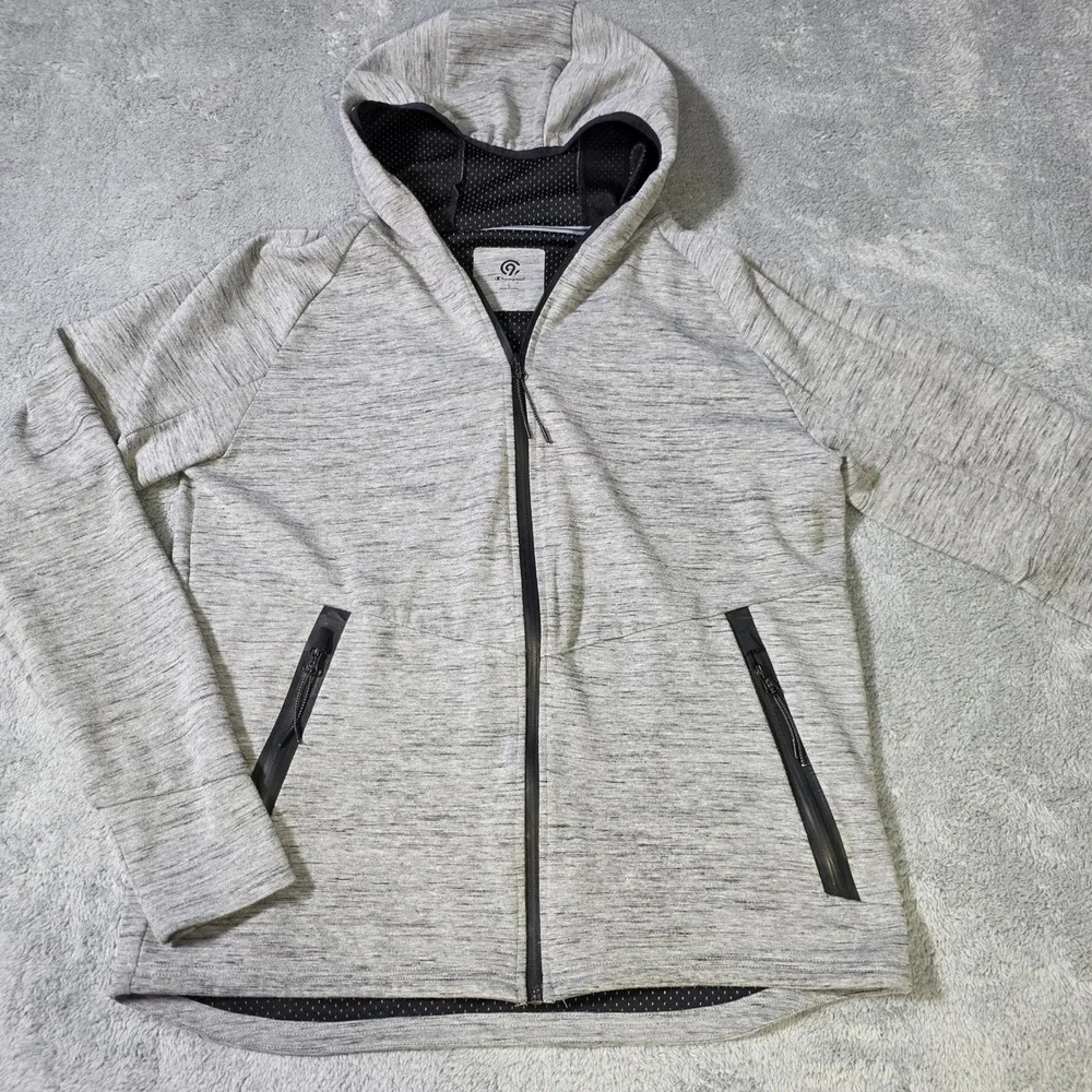 Champion‎ Mens L Full Zip Hoodie Gray Heathered Mesh Lined C9 Athletic Jacket